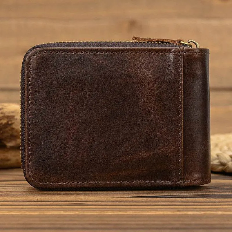 Genuine Leather Short Wallet for Men & Women 2-Fold Coin Purse