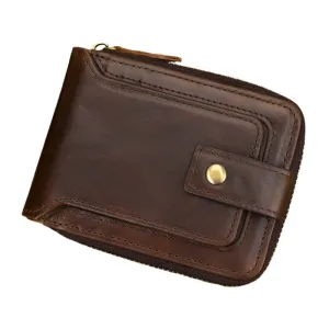 Genuine Leather Short Wallet for Men & Women 2-Fold Coin Purse