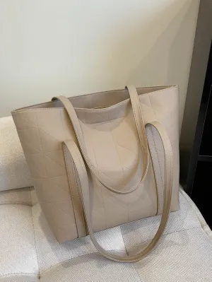 Geometric Embossed Shoulder Tote Bag - Khaki