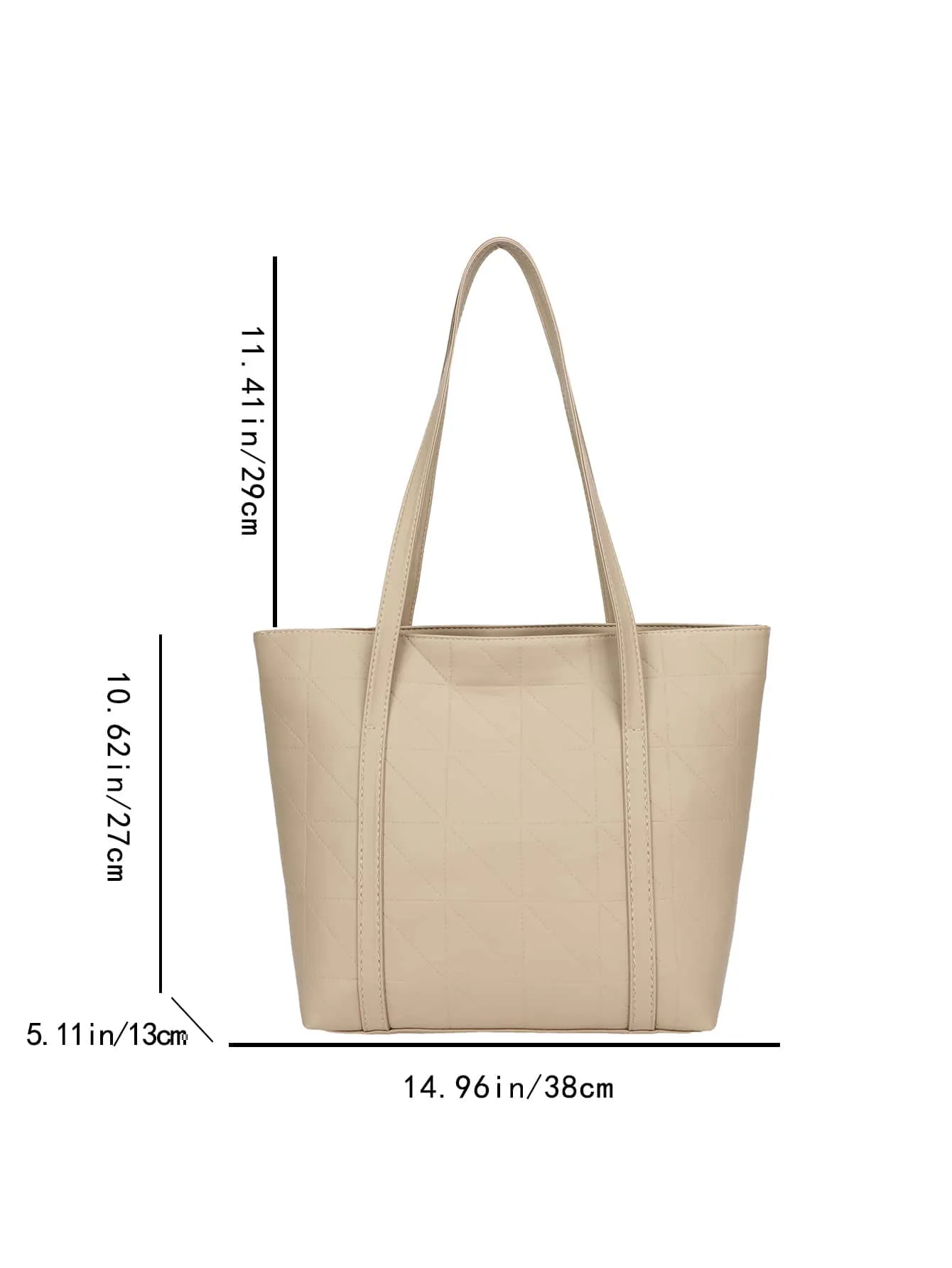 Geometric Embossed Shoulder Tote Bag - Khaki