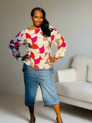 Geometric Lantern Sleeve Blouse