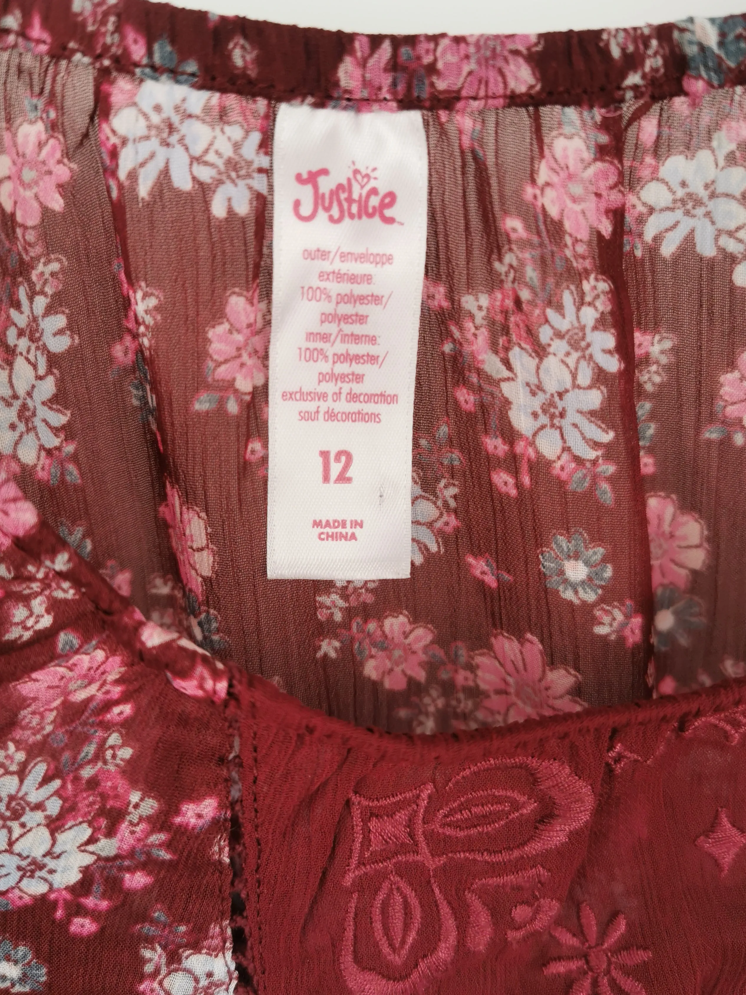 GIRL SIZE 12 YEARS - JUSTICE, Bohemian Flowy Dress Top EUC B32