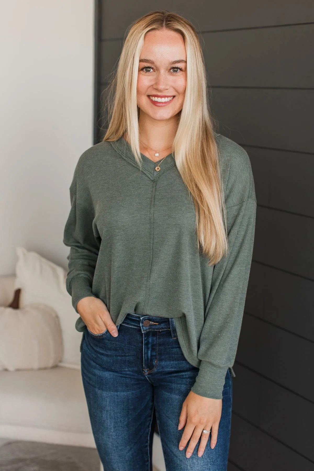 Give A Little Love V-Neck Top- Olive