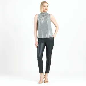 Glimmer Lamé - Sleeveless Pleated Detail Tank - Silver - Final Sale!