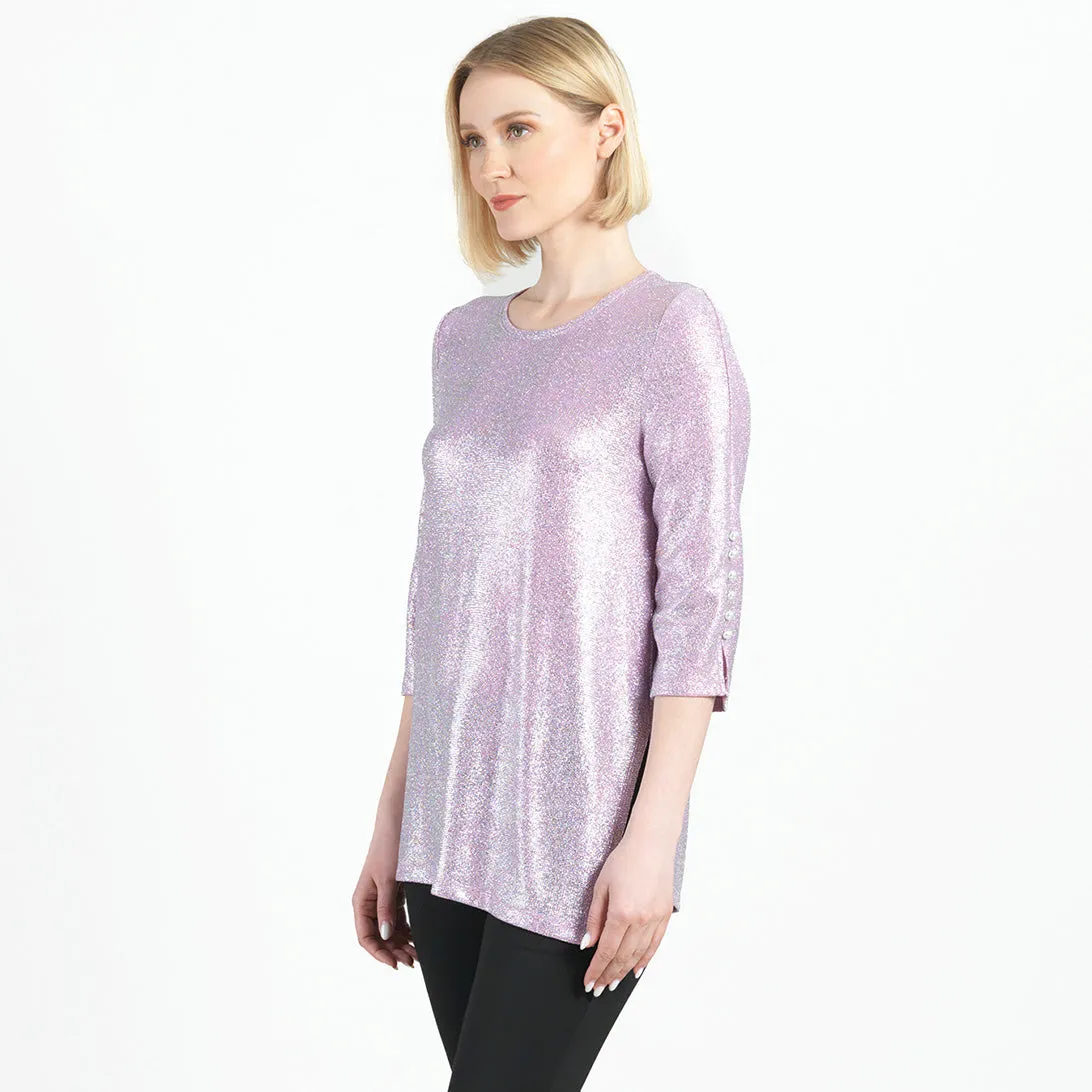 Glitter Foil - Pearl Cuff Asymmetrical Reverse Hi-Low Tunic - Final Sale!