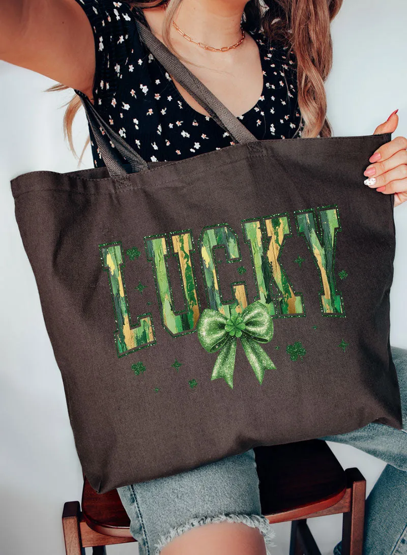 Glitzy Brushed Lucky Canvas Jumbo Tote