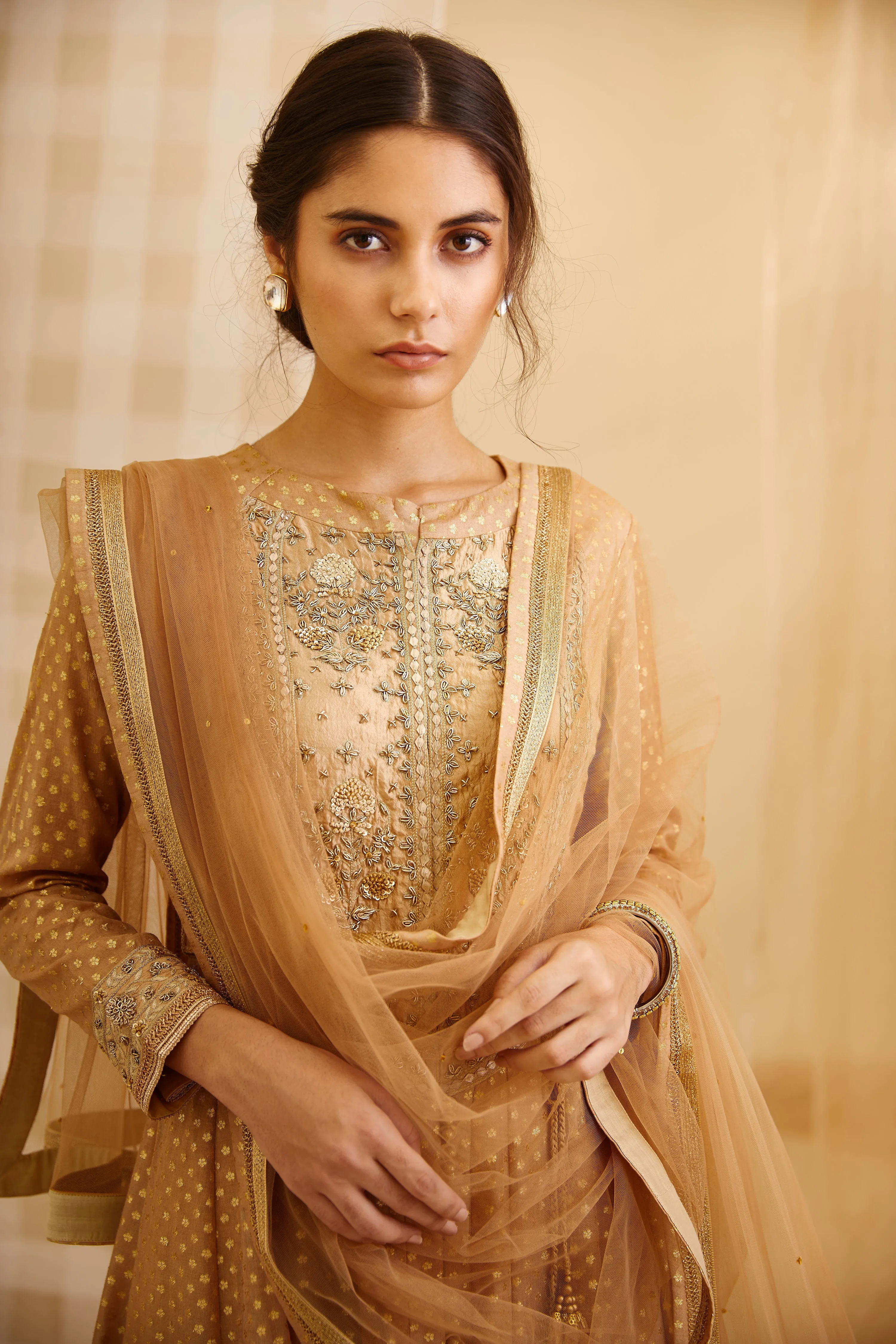 Gold Embroidered Anarkali Set