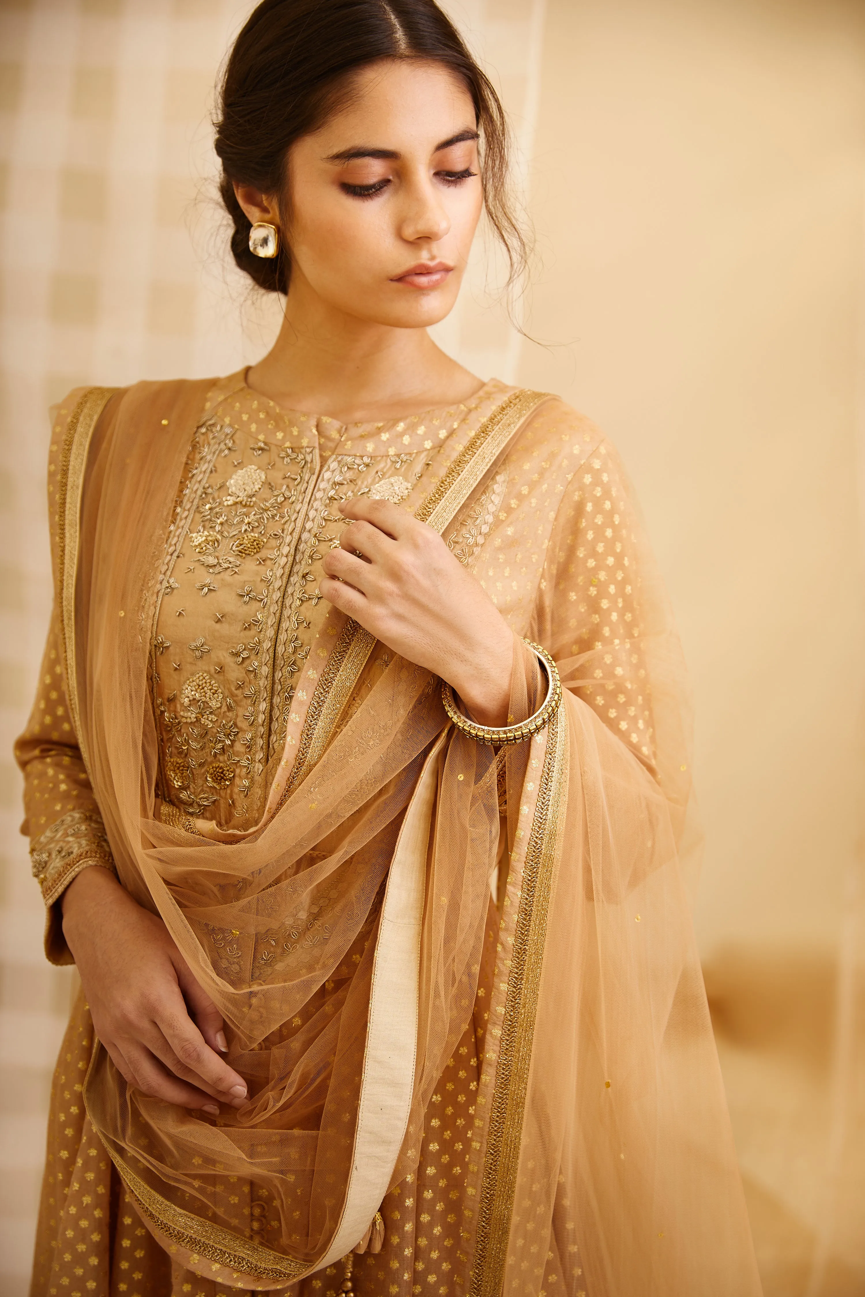 Gold Embroidered Anarkali Set