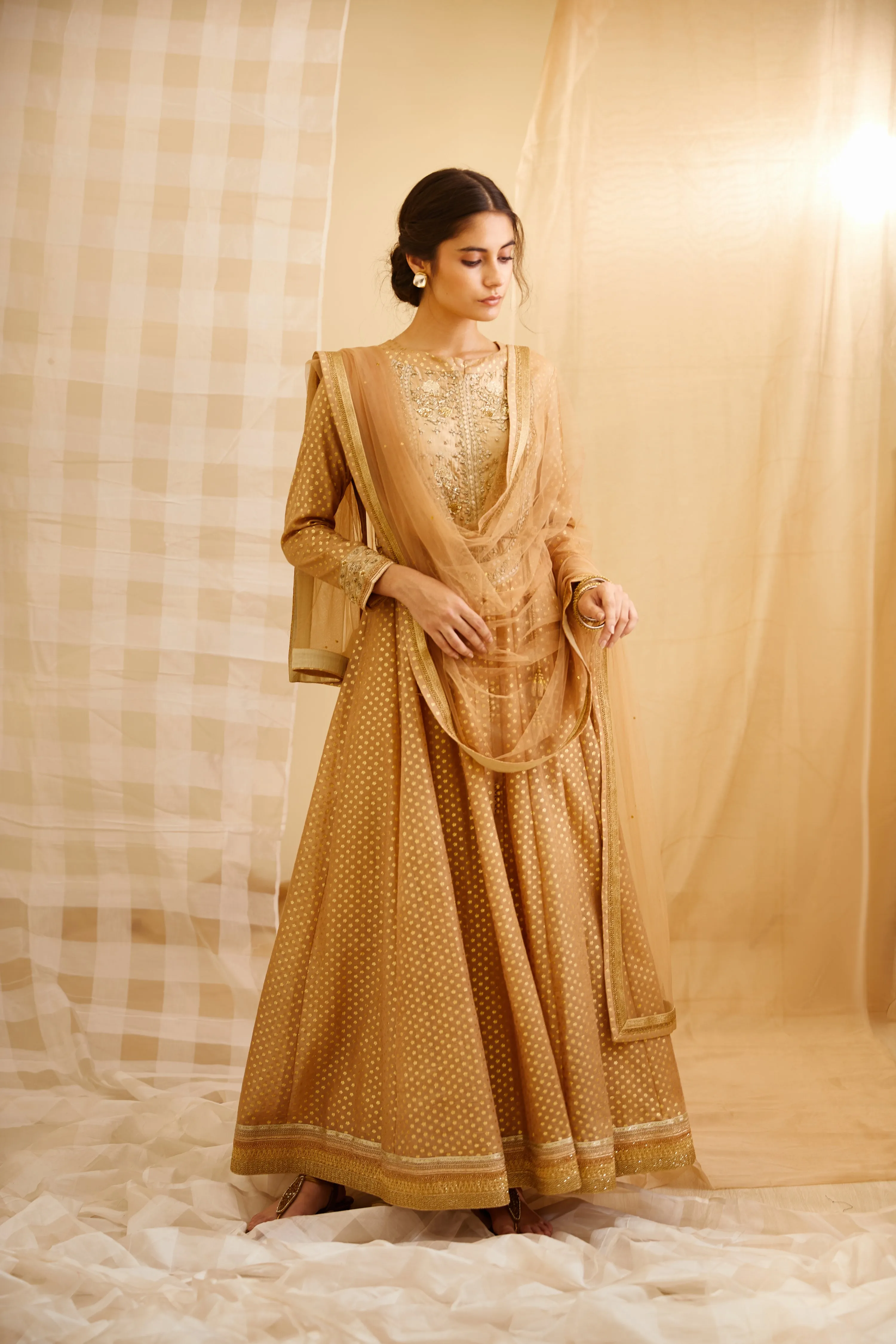 Gold Embroidered Anarkali Set