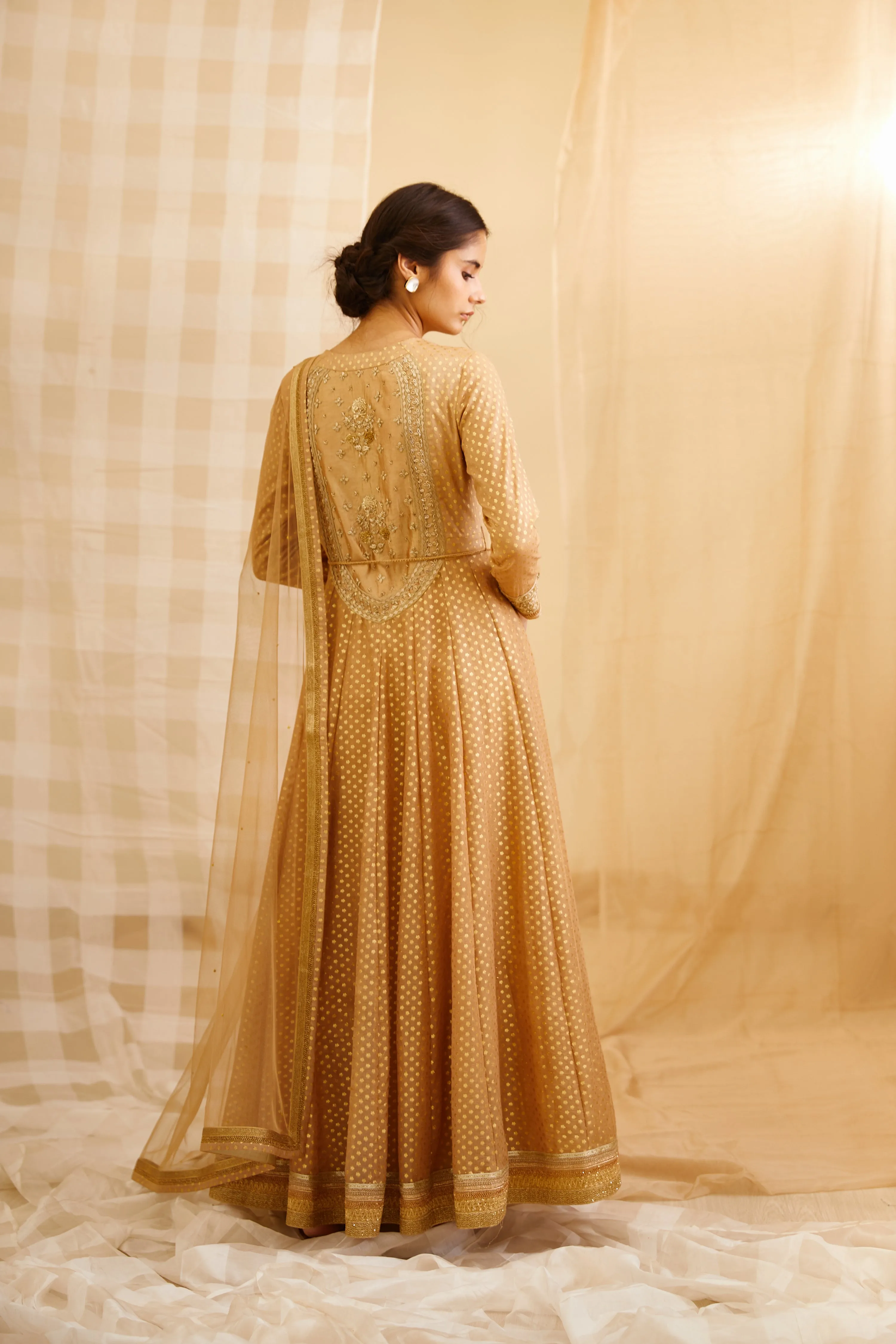 Gold Embroidered Anarkali Set
