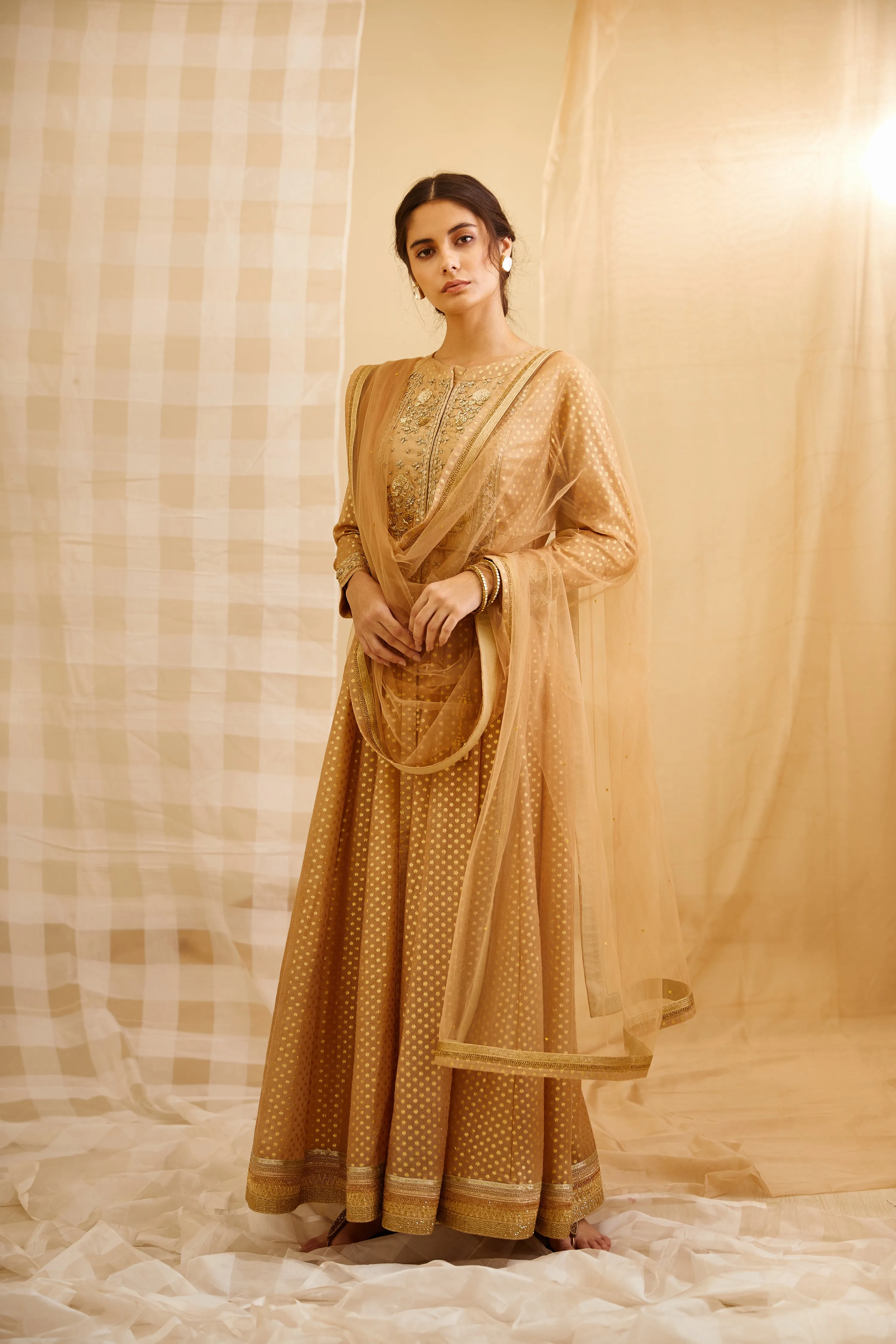 Gold Embroidered Anarkali Set