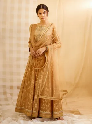 Gold Embroidered Anarkali Set