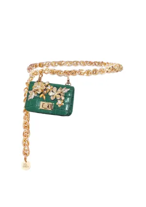 Gold green chain-link belt bag