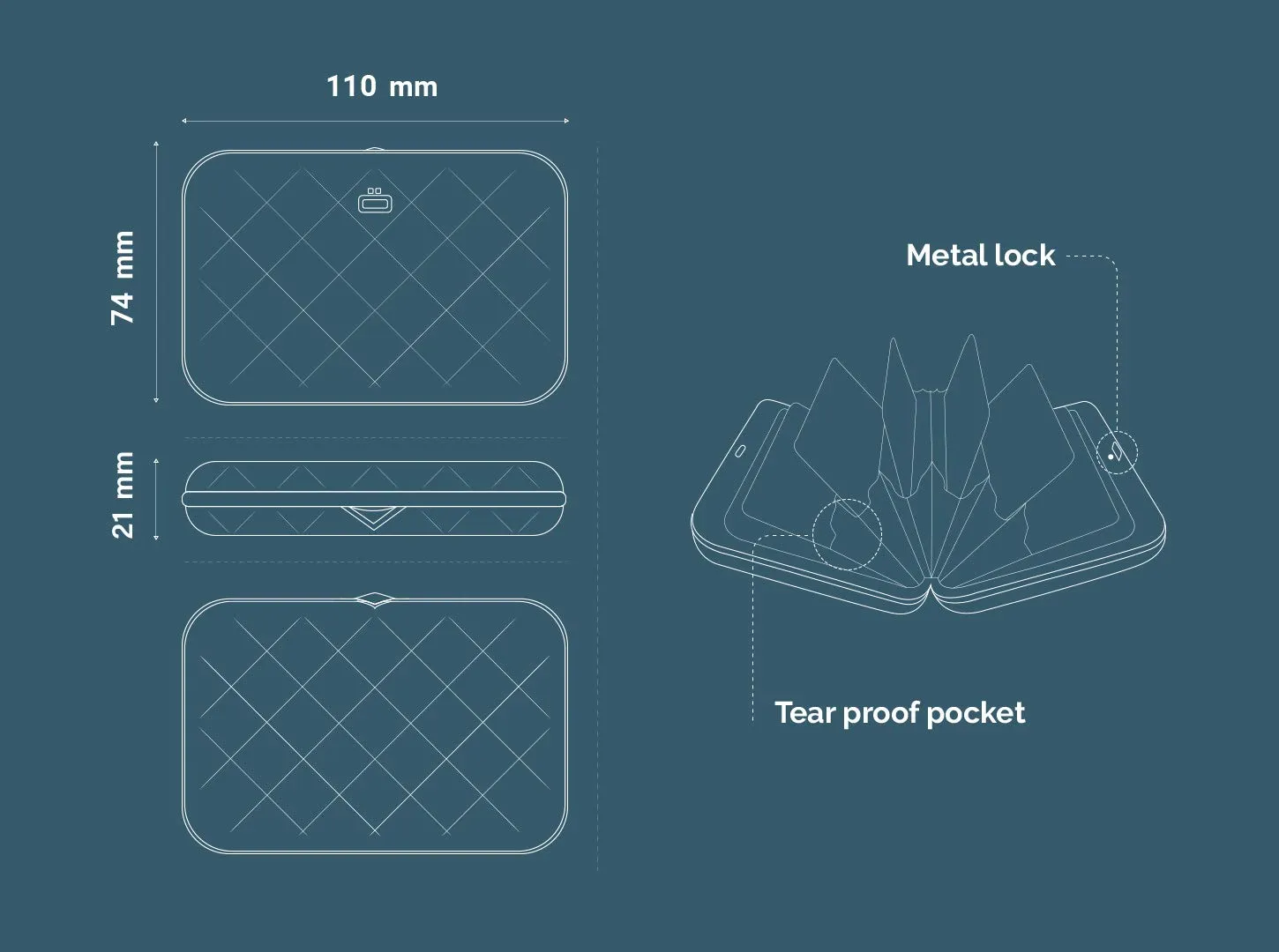 ÖGON -DESIGNS- Aluminum wallet for women Lady Case - Quilted metal purse - RFID Blocking card holder - Up to 10 cards and banknotes