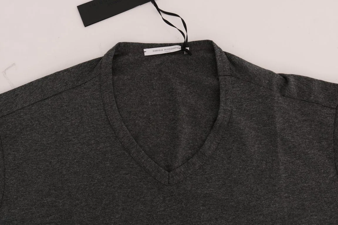 Gray Cotton V-neck T-Shirt
