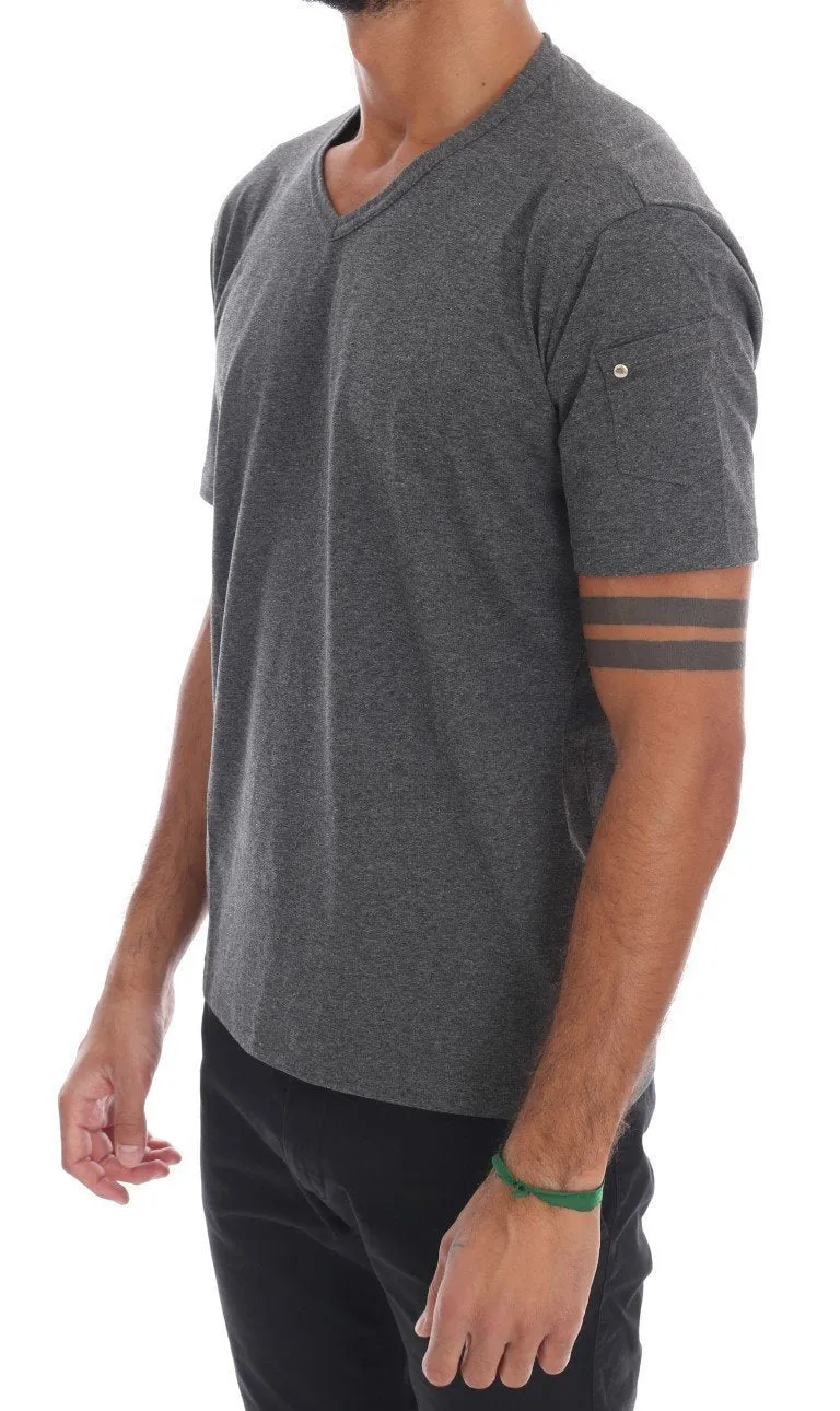 Gray Cotton V-neck T-Shirt