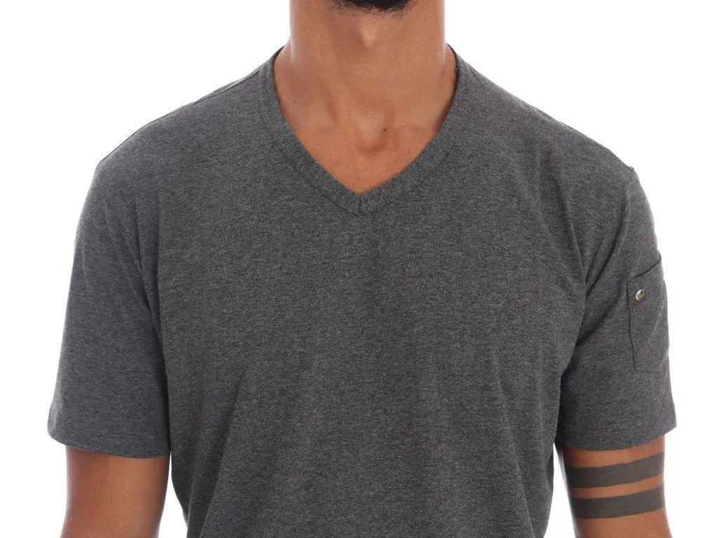 Gray Cotton V-neck T-Shirt