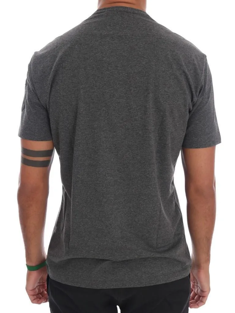 Gray Cotton V-neck T-Shirt