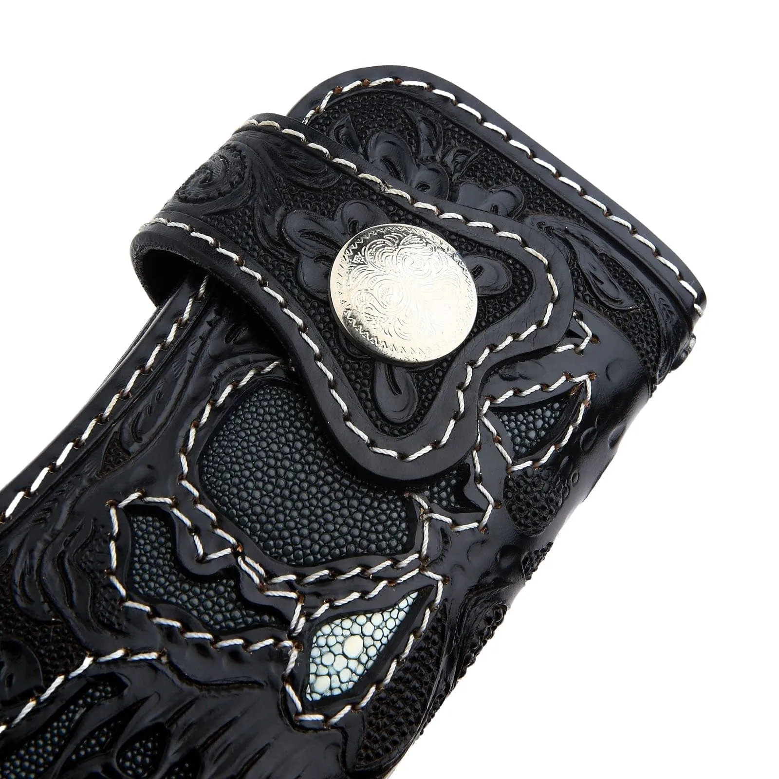 Gray Skull Stingray Leather Biker Wallet