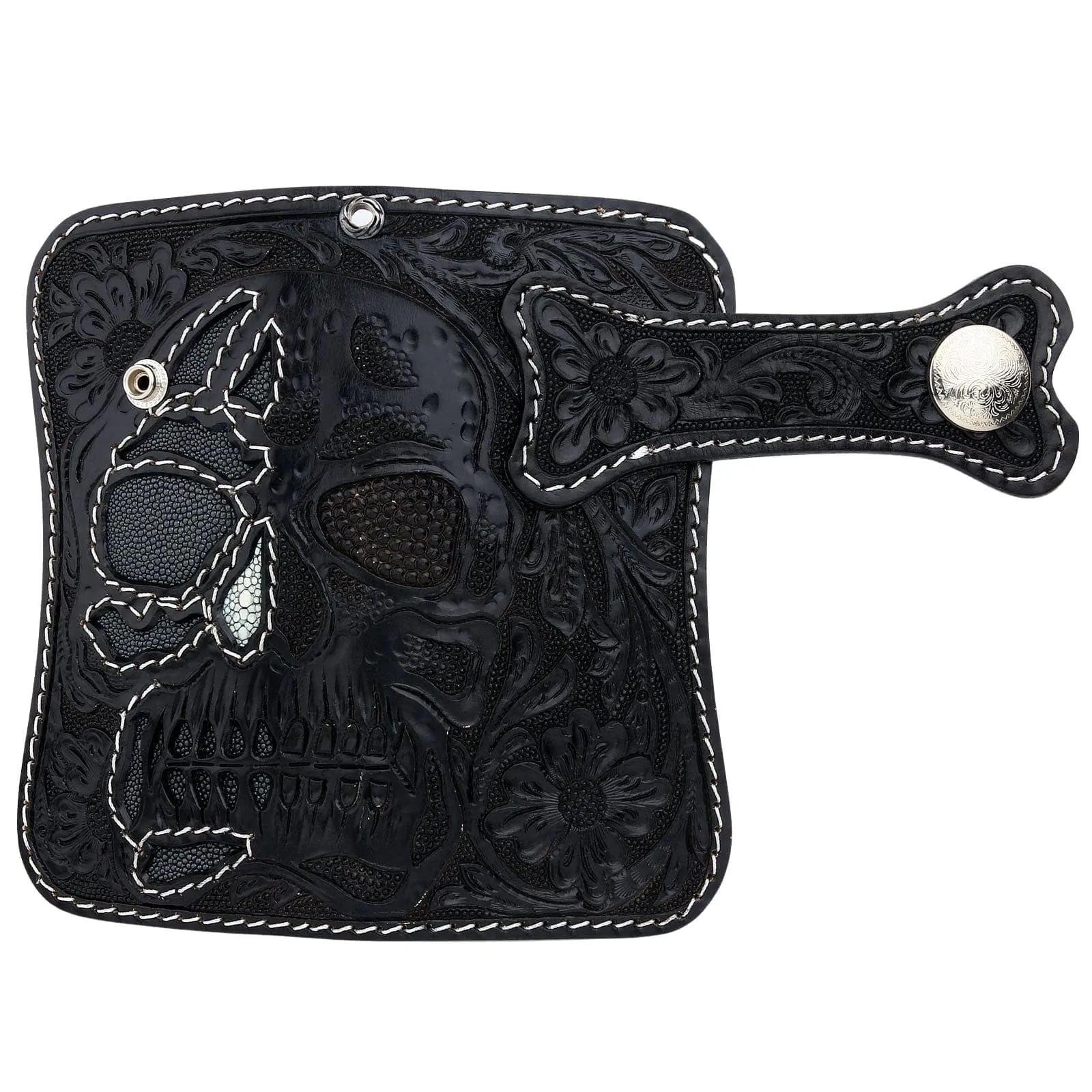 Gray Skull Stingray Leather Biker Wallet