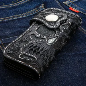 Gray Skull Stingray Leather Biker Wallet