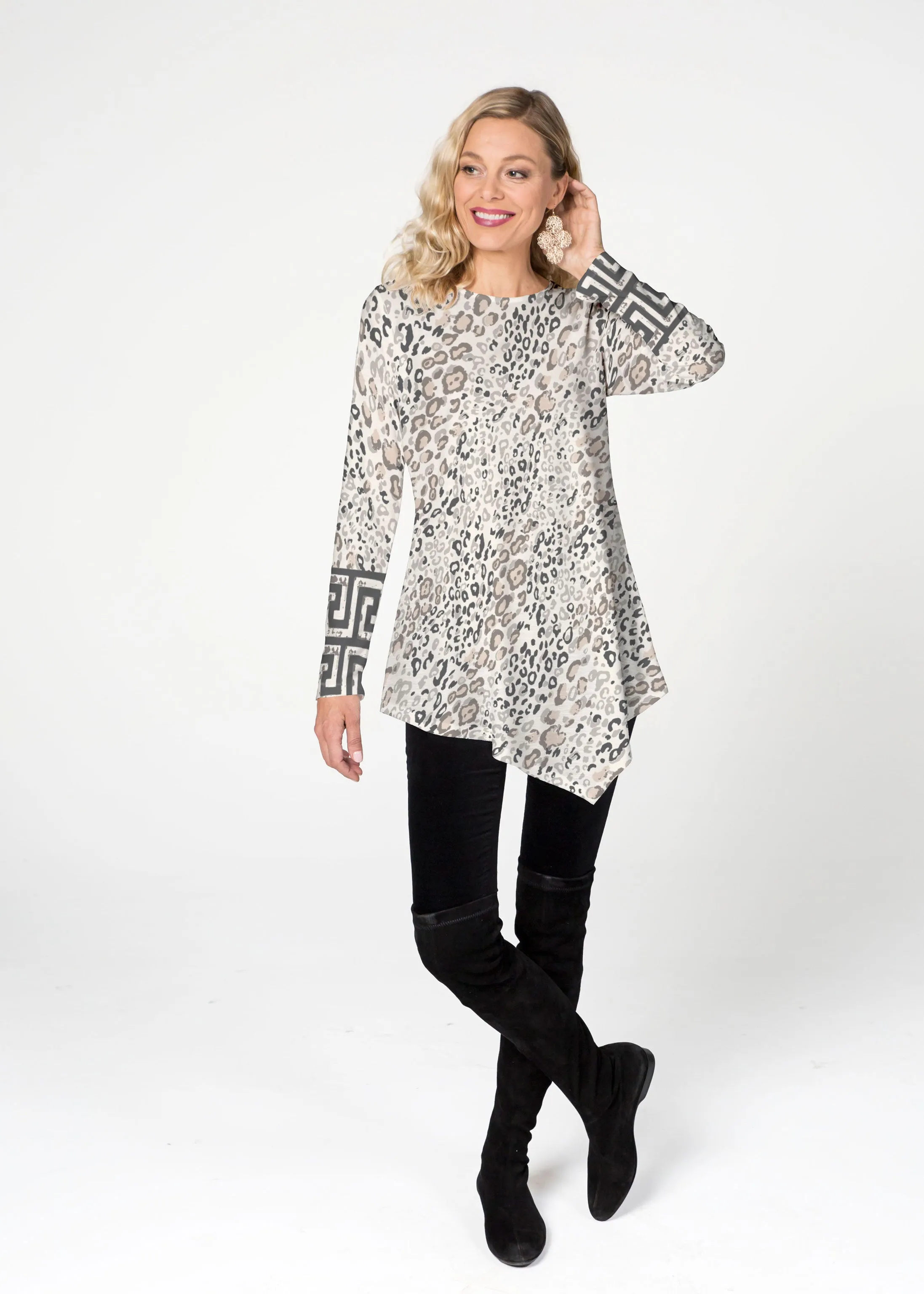 Greek Cat Grey  (7752) ~ Asymmetrical French Terry Tunic