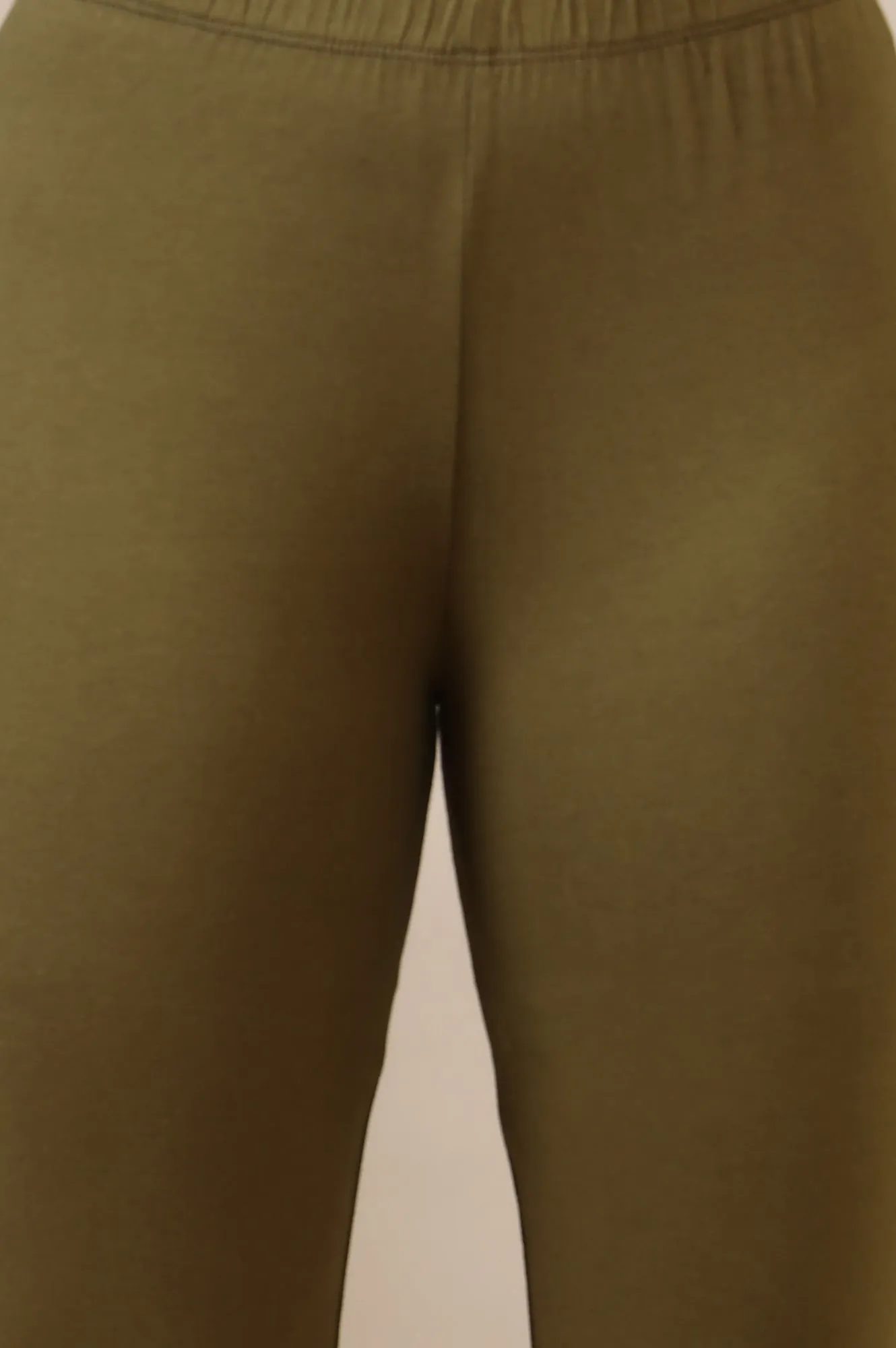 Green Cotton Lycra Ankle Length Leggings