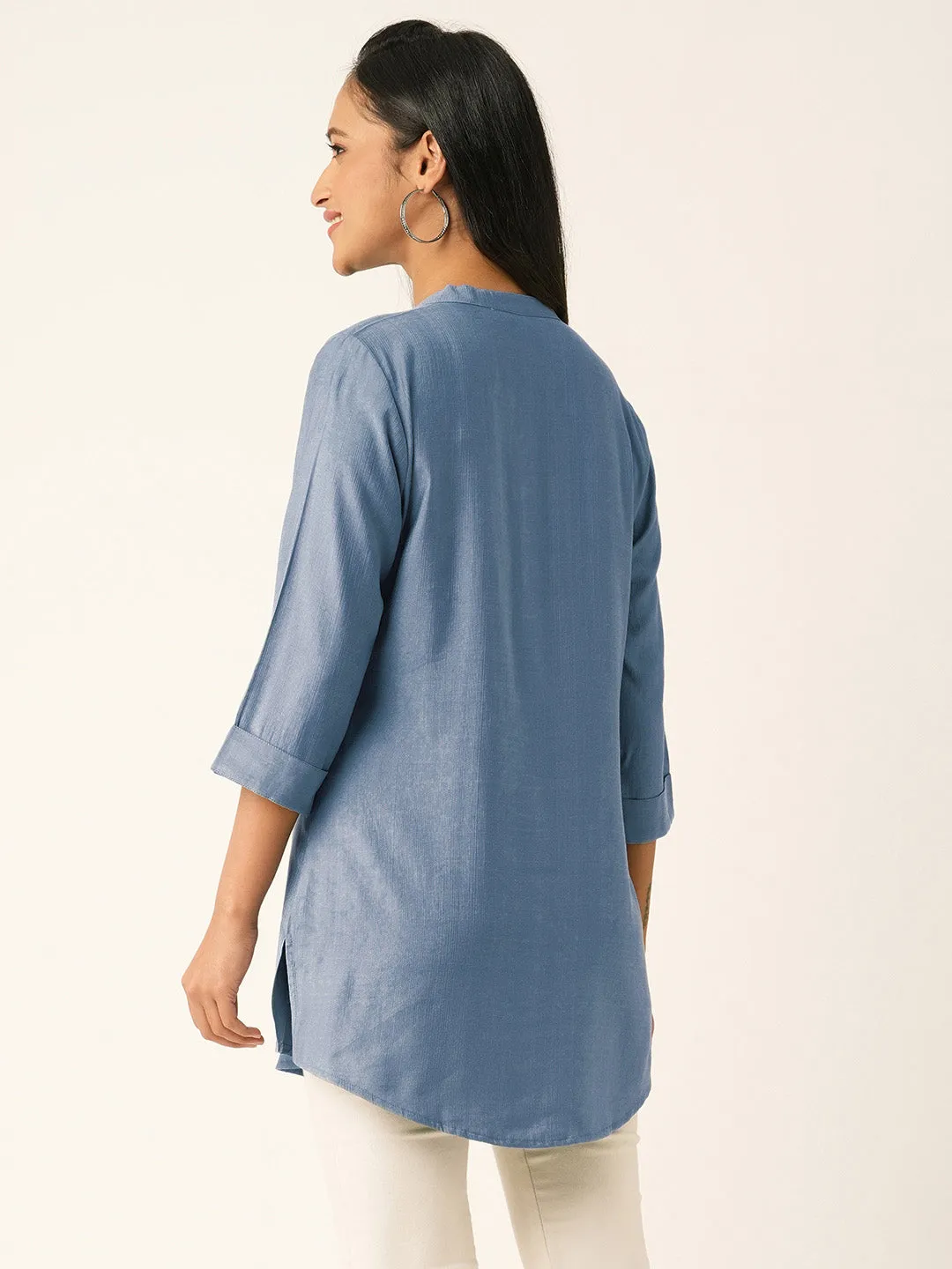 Grey Comfort Fit Rayon Tunics for Women Online India Hip Length Straight - Zola