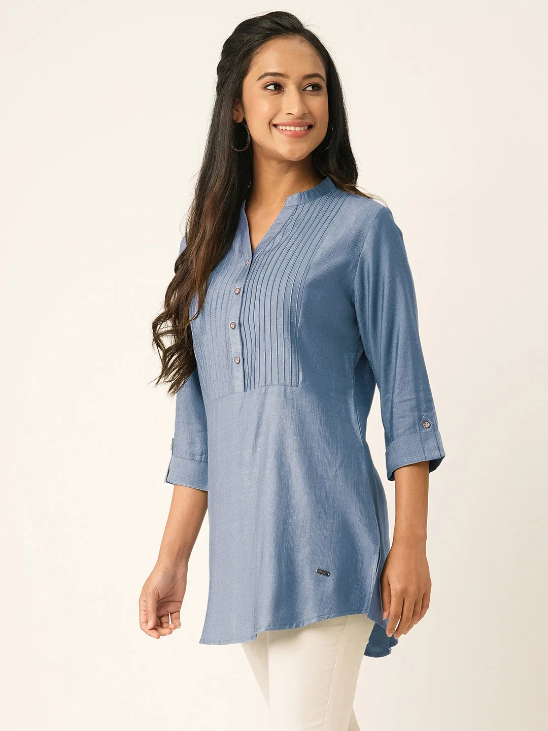 Grey Comfort Fit Rayon Tunics for Women Online India Hip Length Straight - Zola