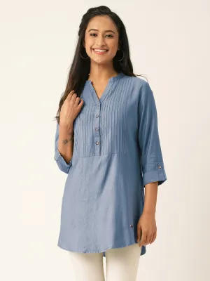 Grey Comfort Fit Rayon Tunics for Women Online India Hip Length Straight - Zola