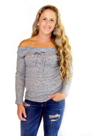 Grey Skies off the Shoulder Top