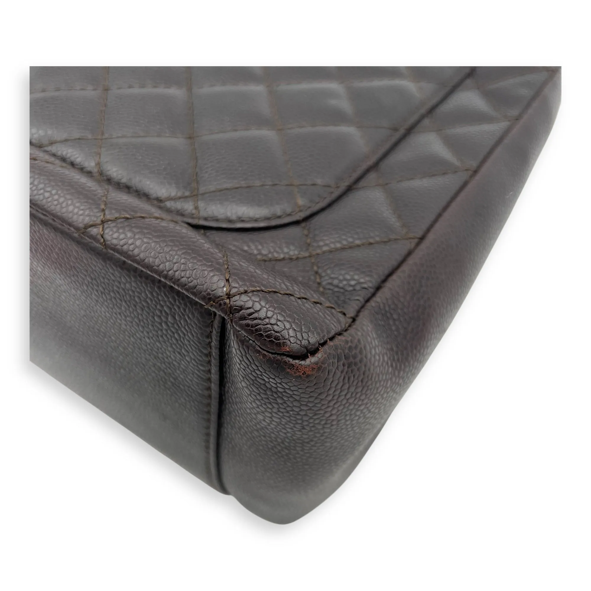 GST Tote Bag Brown in Caviar Leather, Silver hardware
