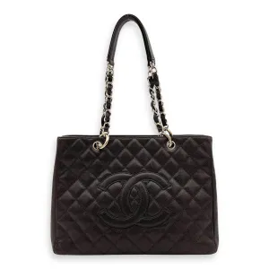 GST Tote Bag Brown in Caviar Leather, Silver hardware