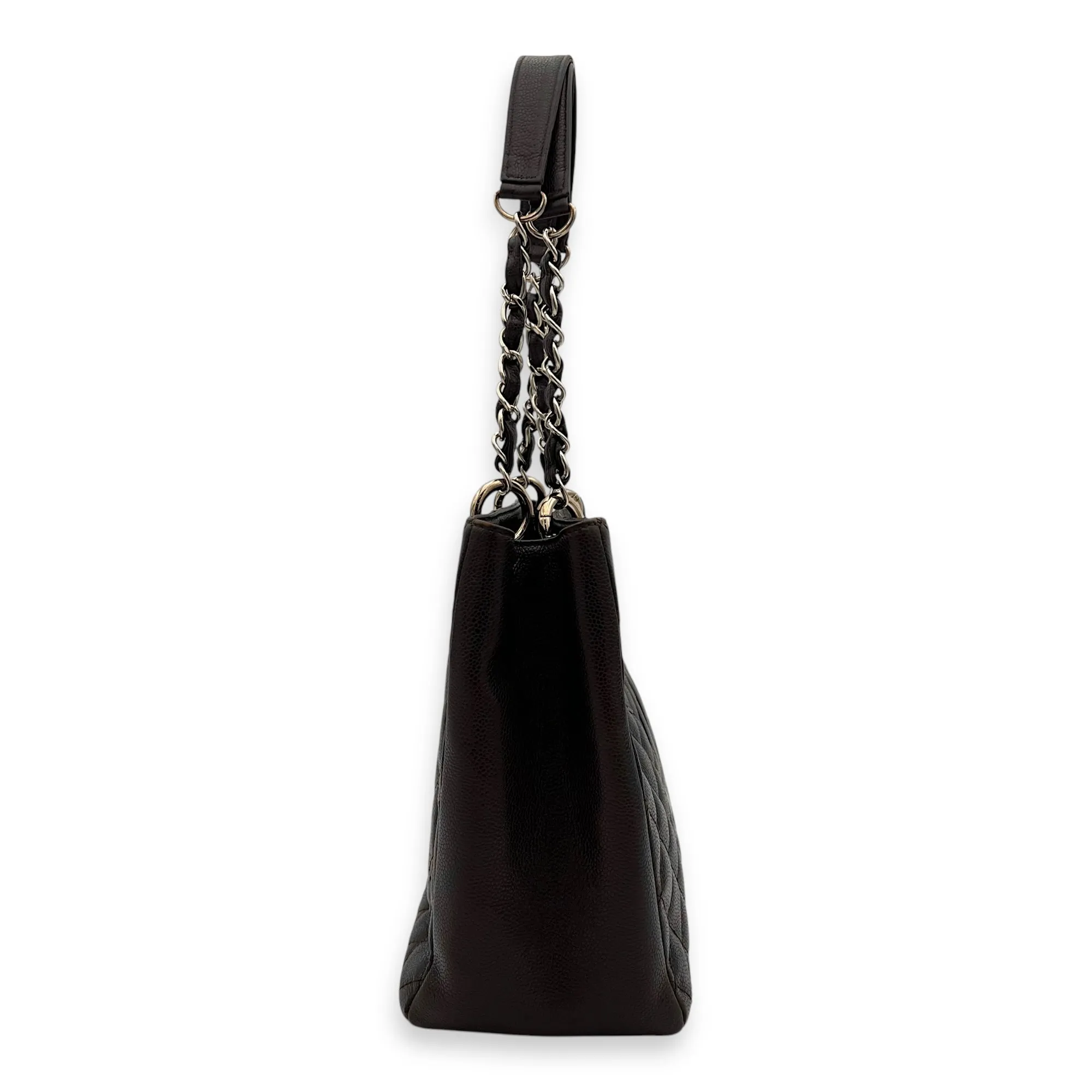 GST Tote Bag Brown in Caviar Leather, Silver hardware