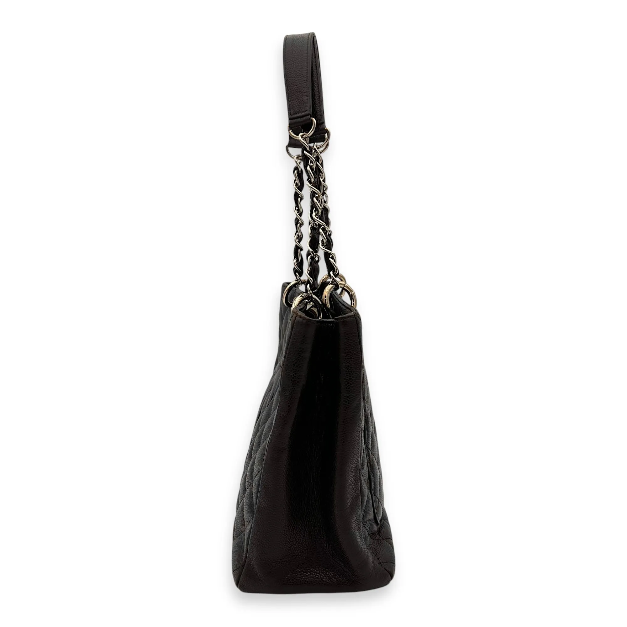 GST Tote Bag Brown in Caviar Leather, Silver hardware