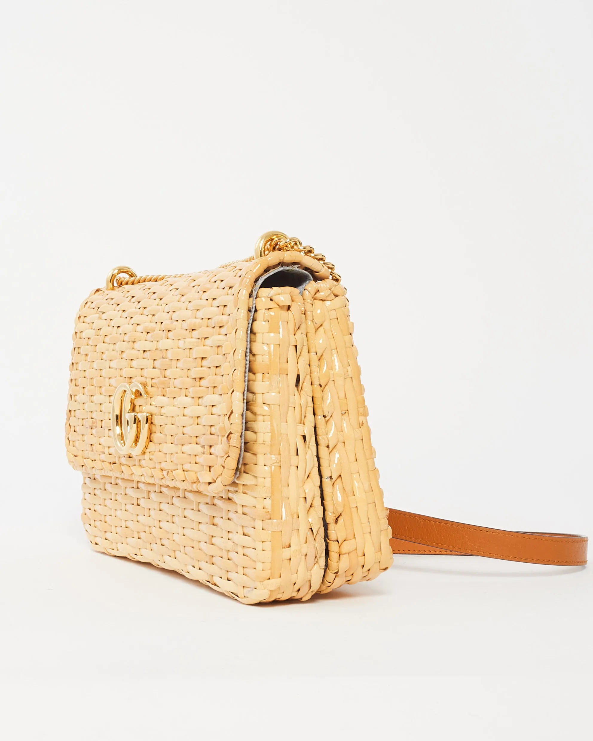 Gucci Beige Glazed Wicker Small Cestino Shoulder Bag
