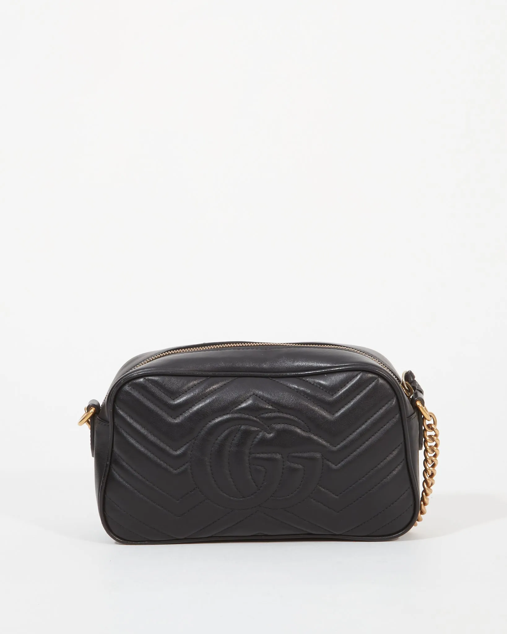 Gucci Black Leather Marmont GG Matelassé Small Shoulder Bag