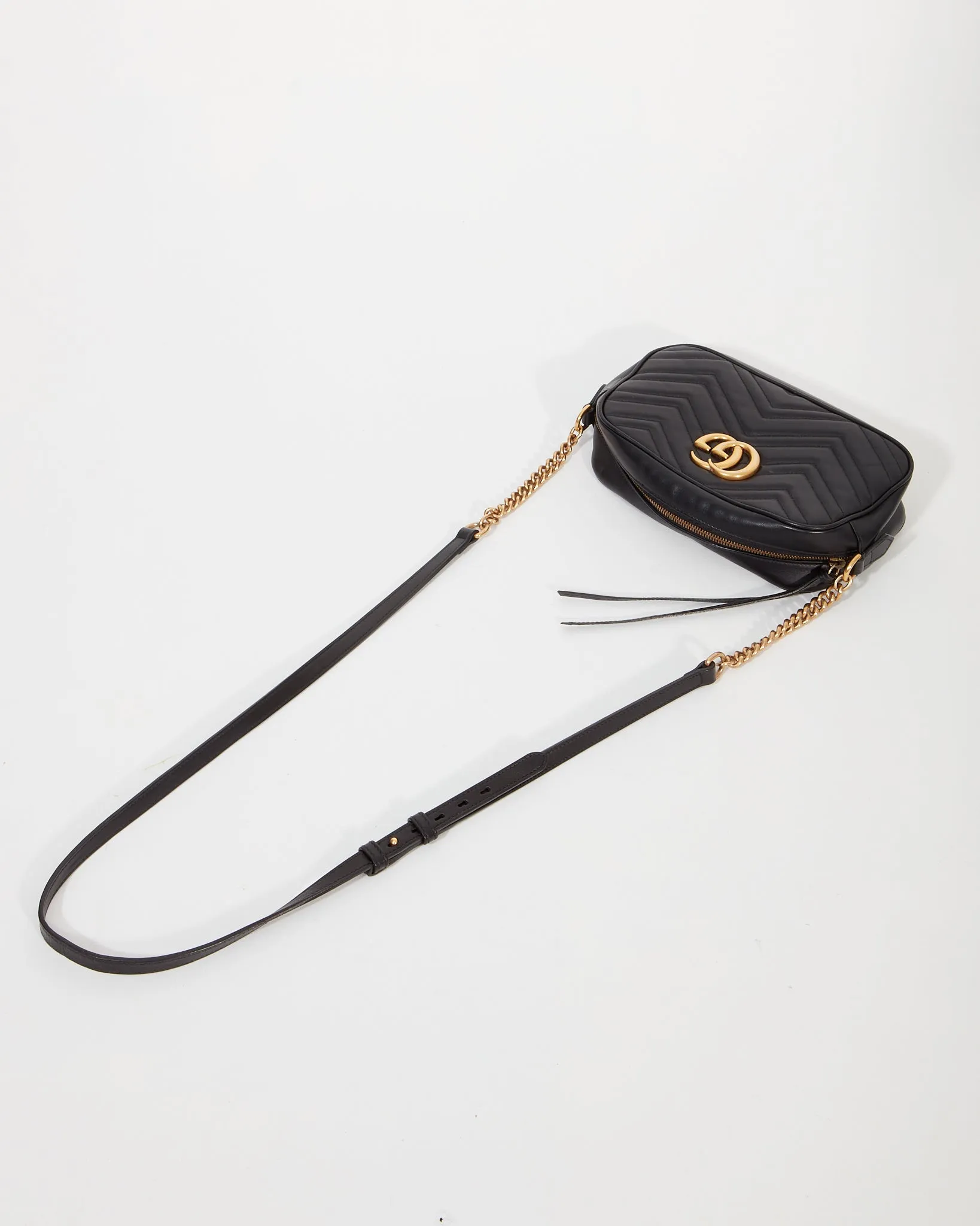 Gucci Black Leather Marmont GG Matelassé Small Shoulder Bag