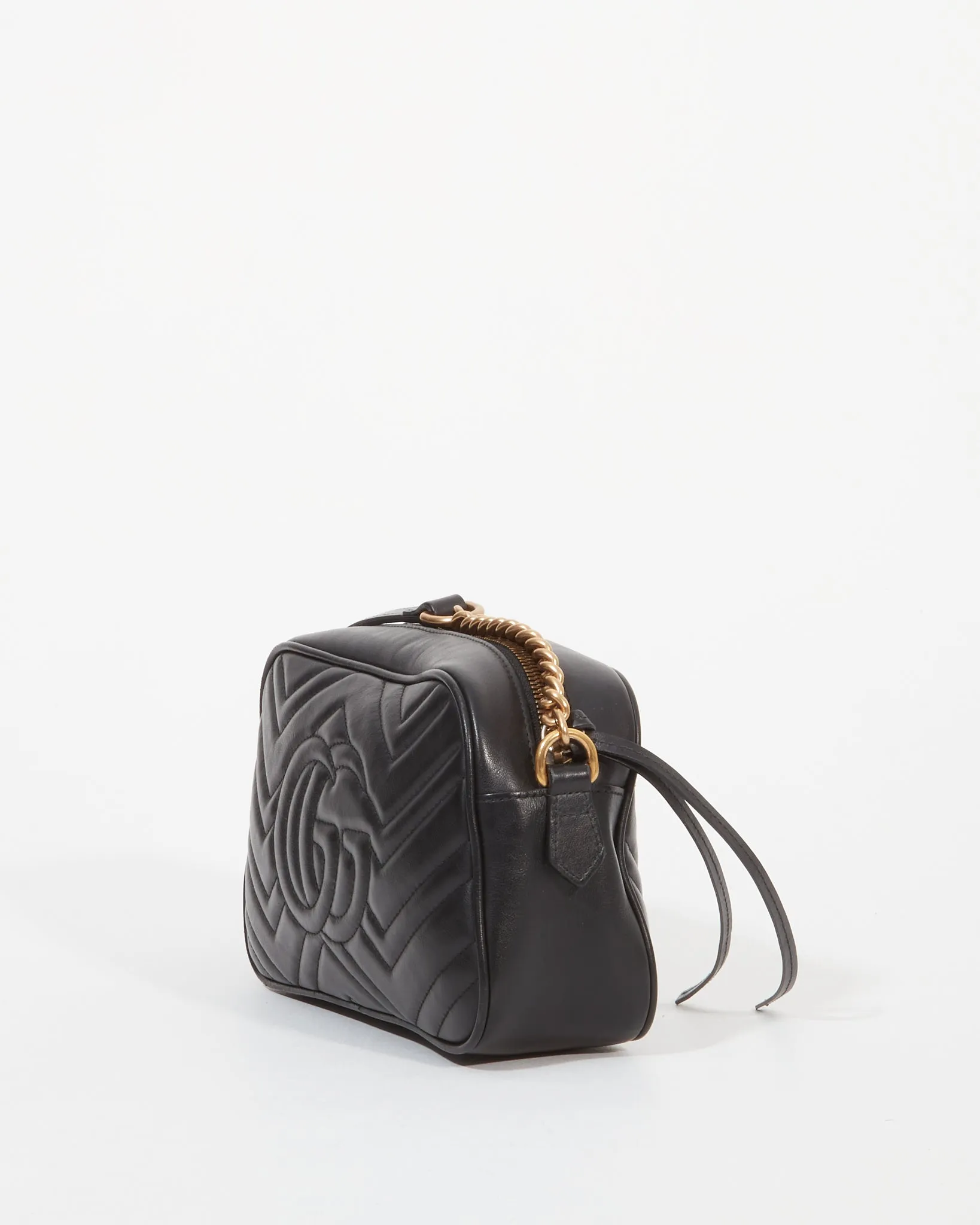 Gucci Black Leather Marmont GG Matelassé Small Shoulder Bag