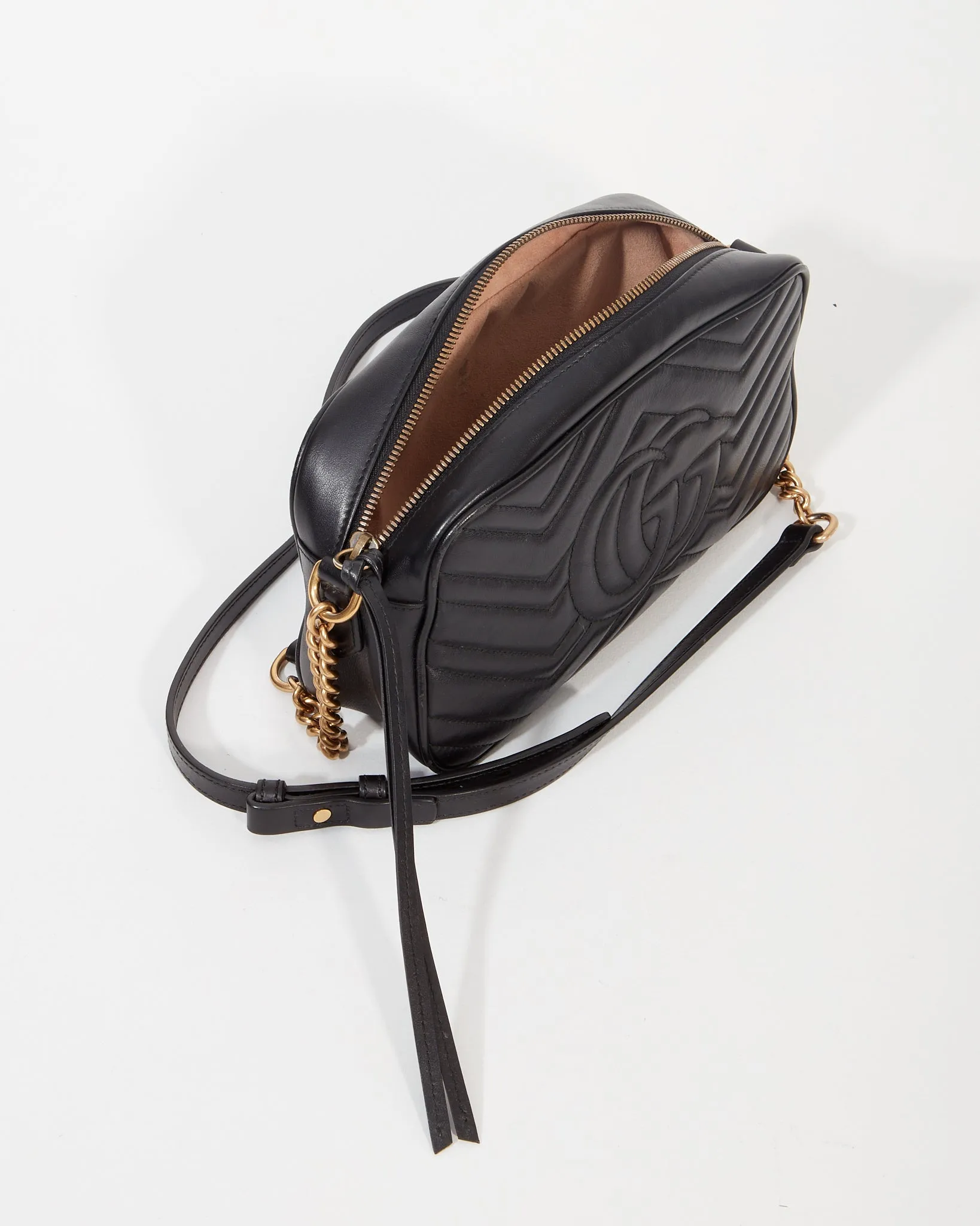 Gucci Black Leather Marmont GG Matelassé Small Shoulder Bag