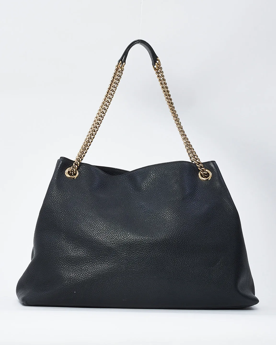 Gucci Black Pebbled Leather Large GG Soho Chain Tote Bag
