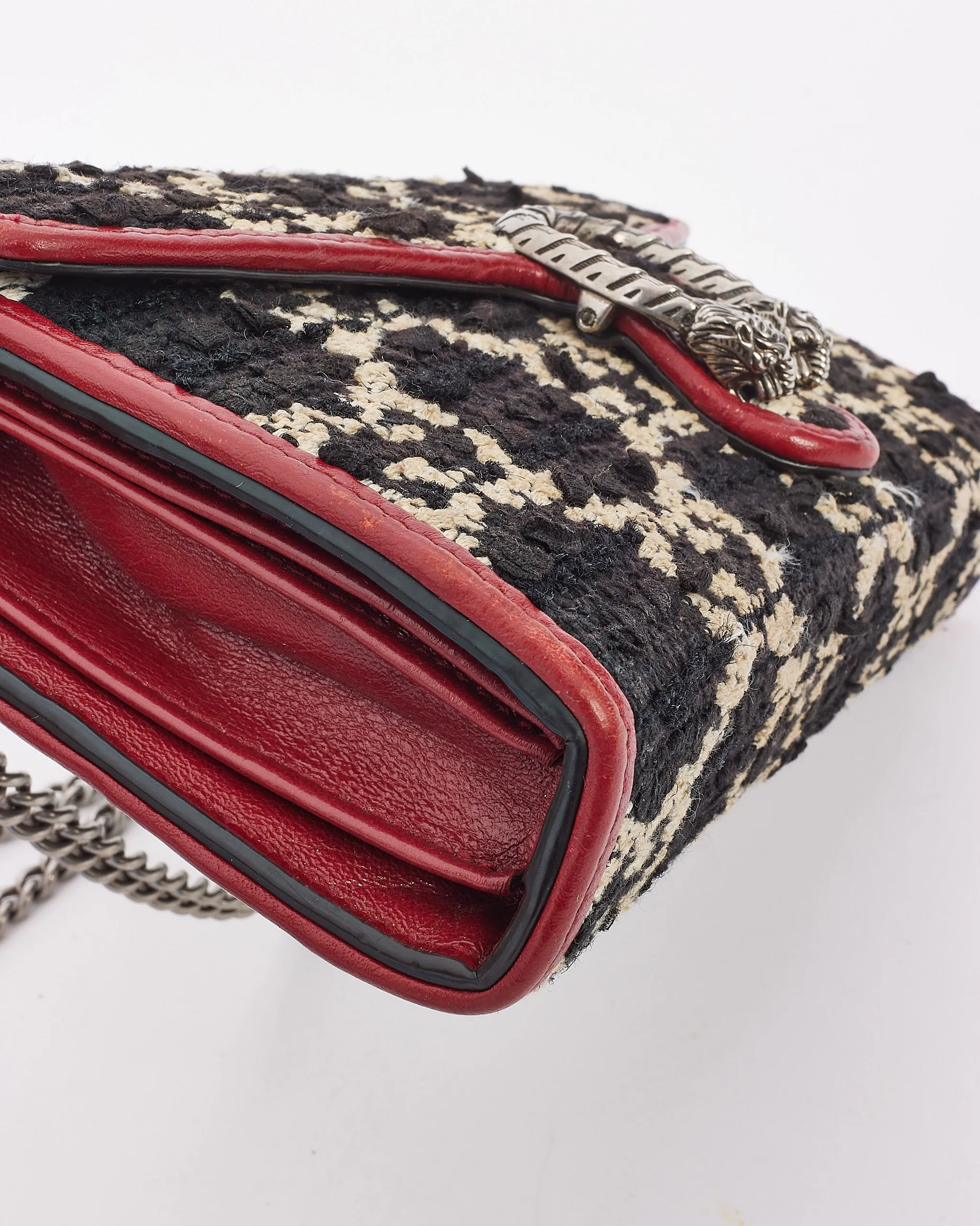 Gucci Black/Red Small GG Tweed Dionysus Chain Wallet