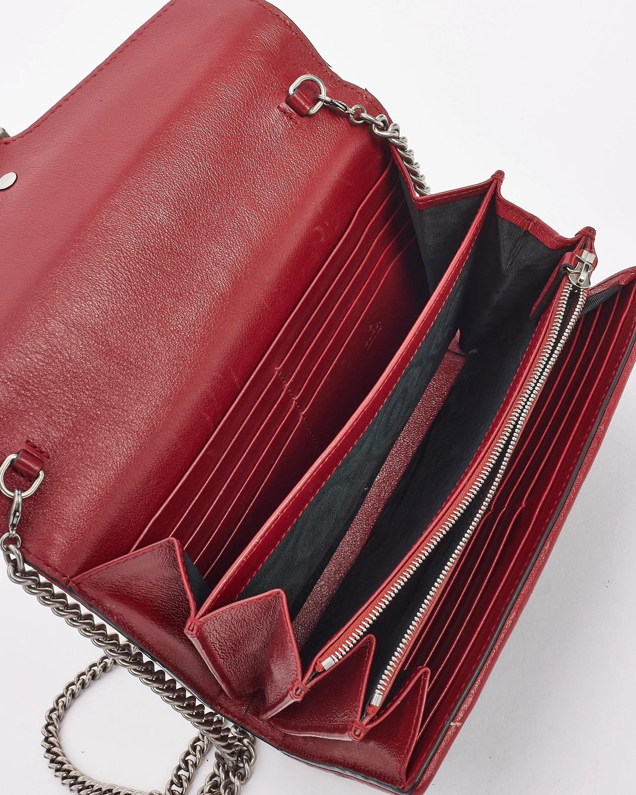 Gucci Black/Red Small GG Tweed Dionysus Chain Wallet