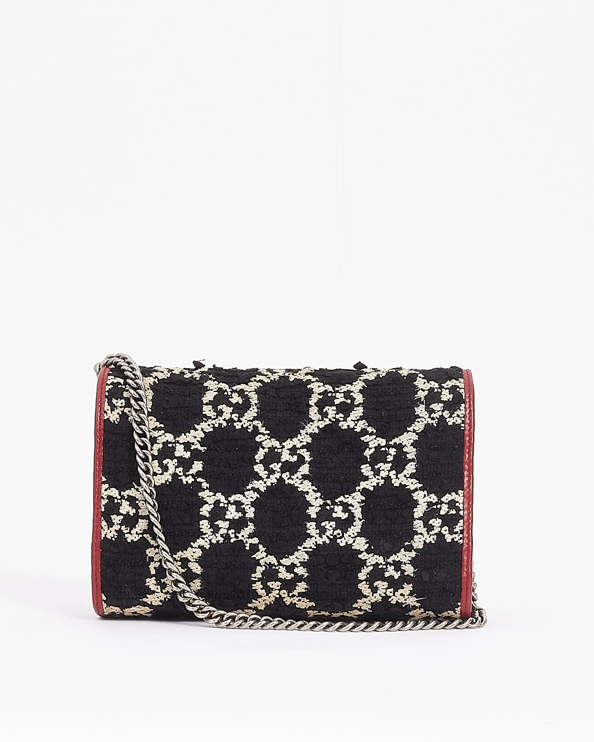 Gucci Black/Red Small GG Tweed Dionysus Chain Wallet