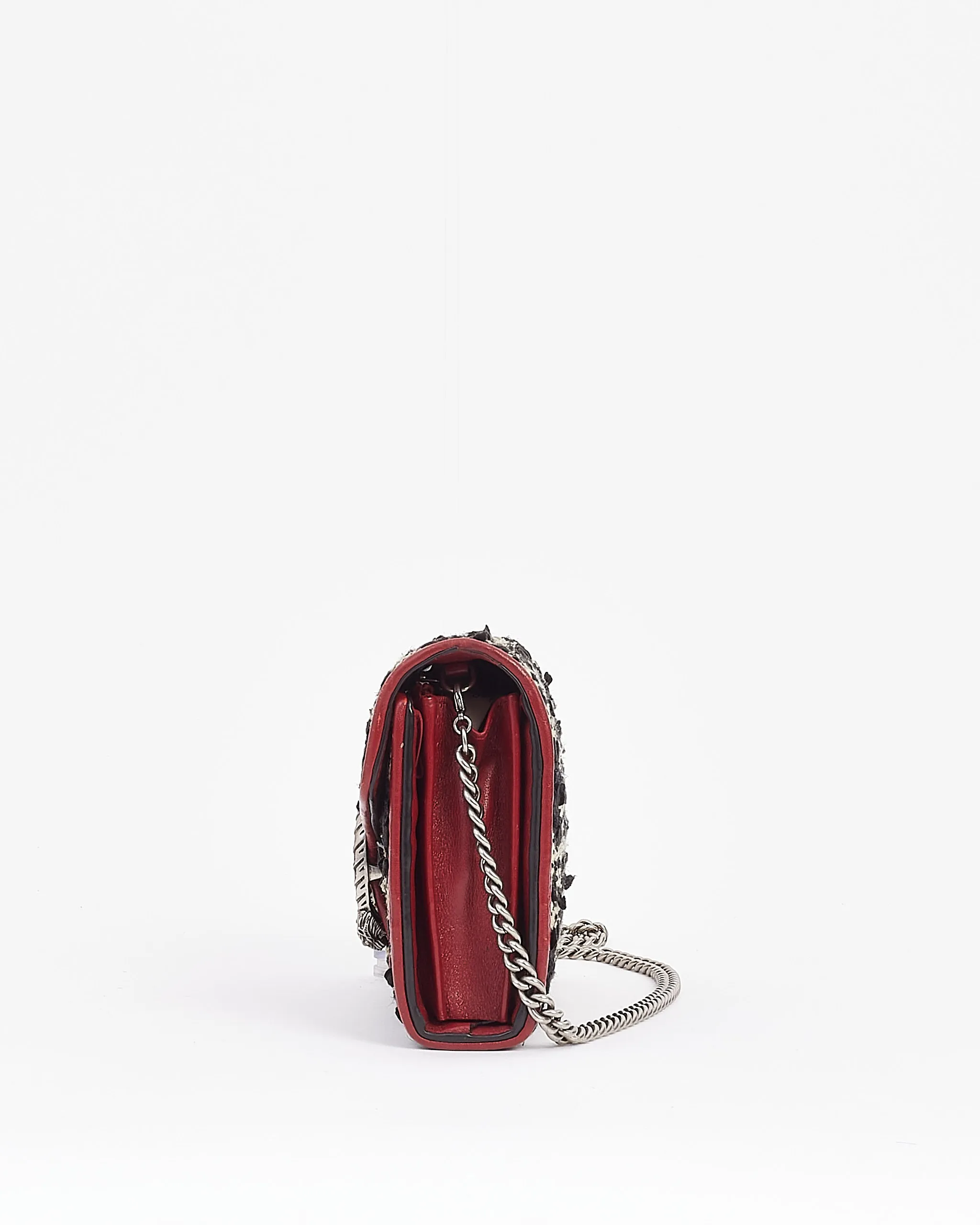 Gucci Black/Red Small GG Tweed Dionysus Chain Wallet