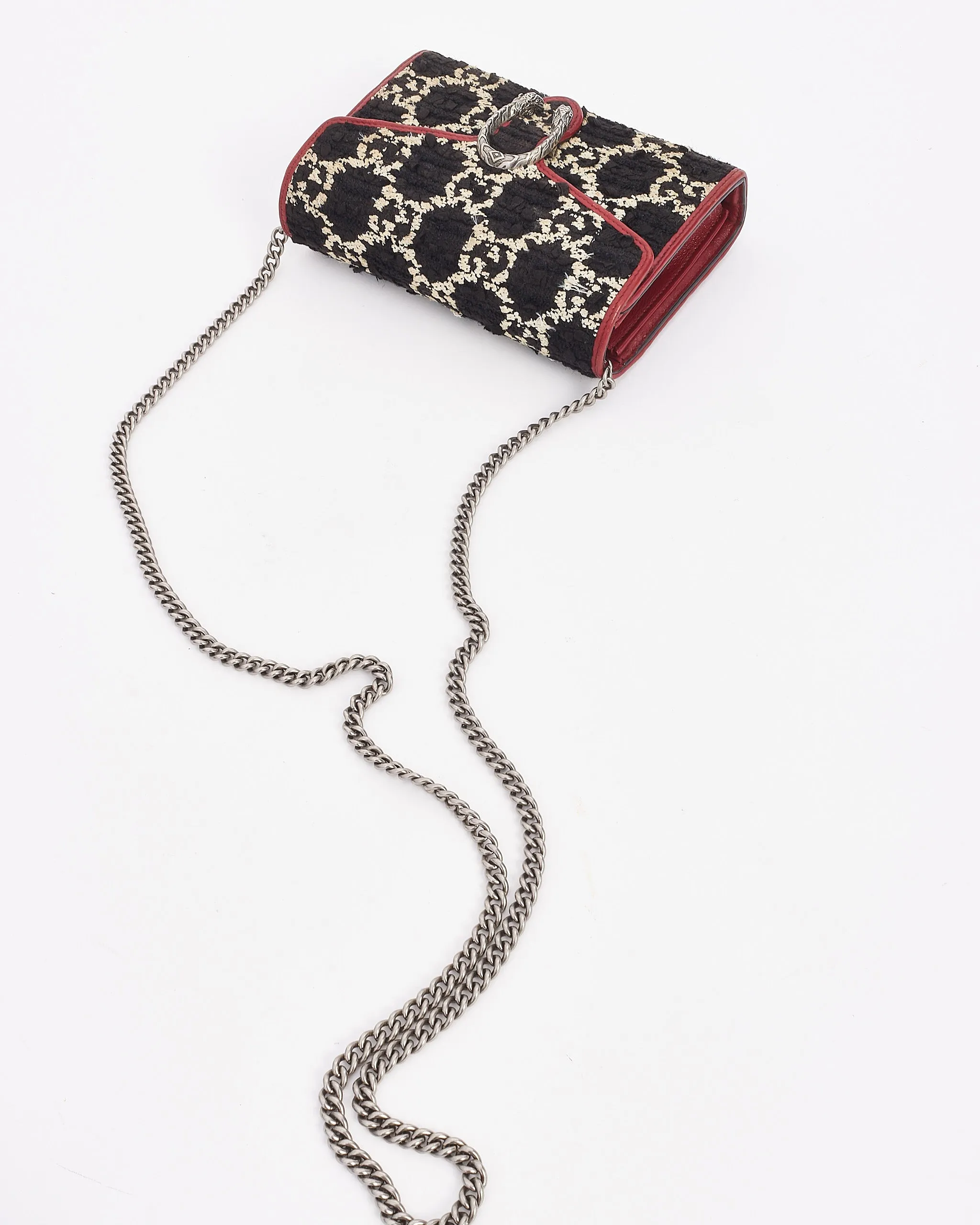 Gucci Black/Red Small GG Tweed Dionysus Chain Wallet
