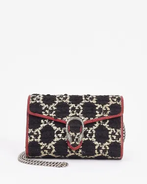 Gucci Black/Red Small GG Tweed Dionysus Chain Wallet