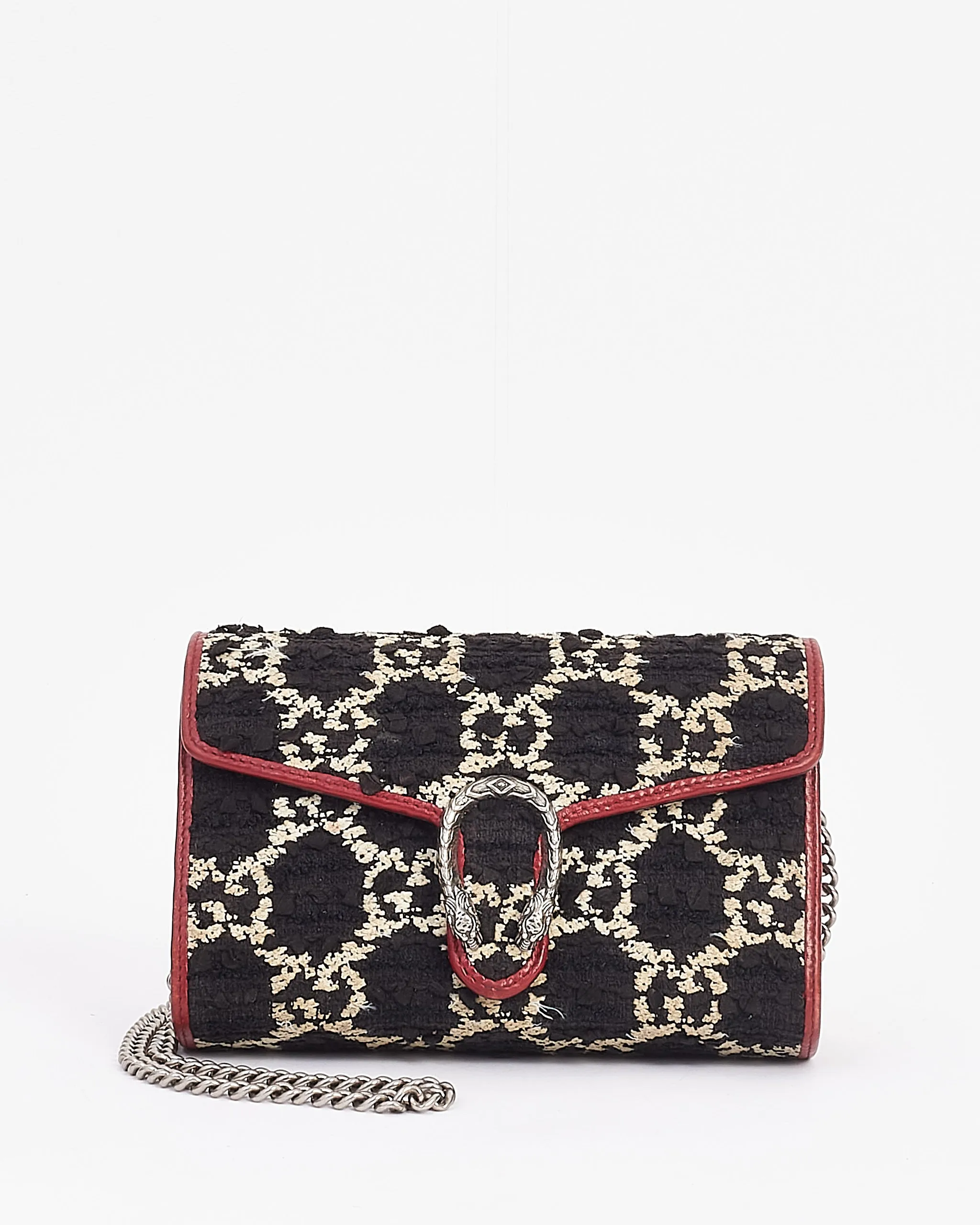 Gucci Black/Red Small GG Tweed Dionysus Chain Wallet
