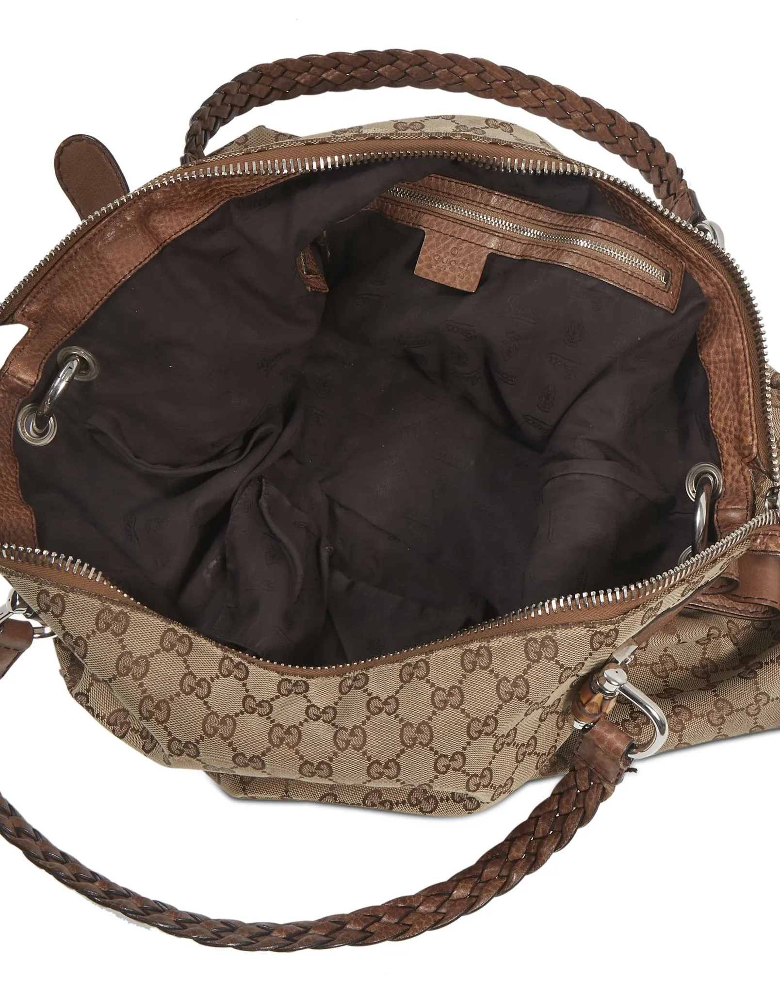 Gucci Brown GG Supreme Canvas Bamboo Bar Tote