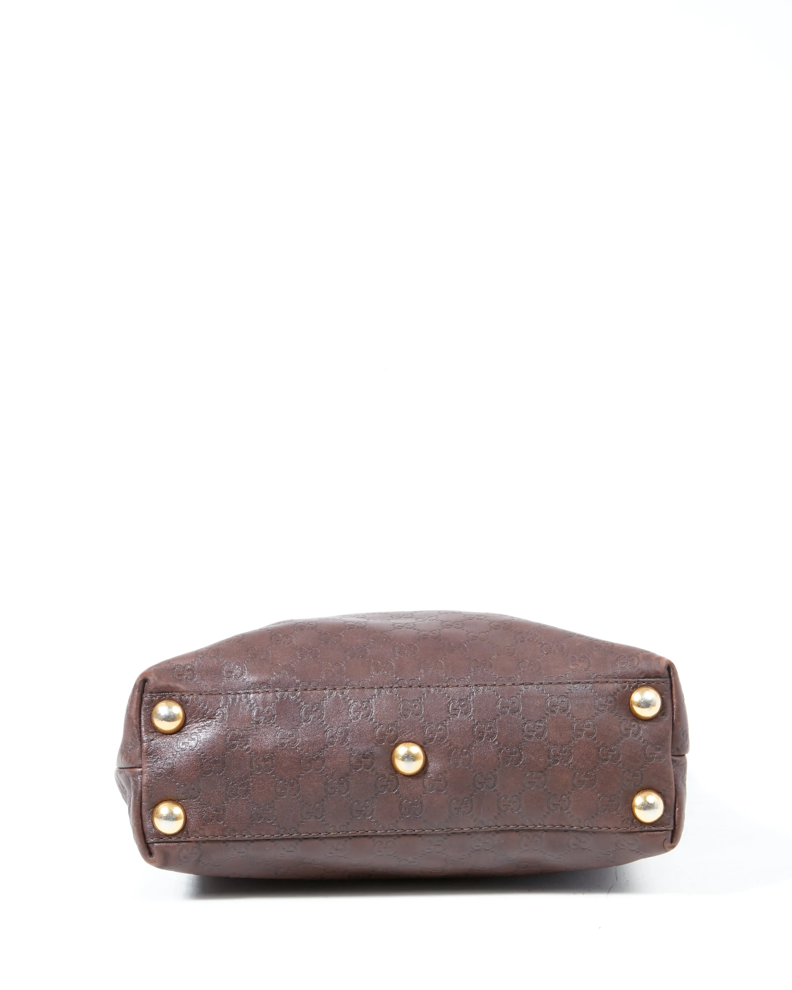 Gucci Brown Leather Signature G Leather Studded Tote Bag